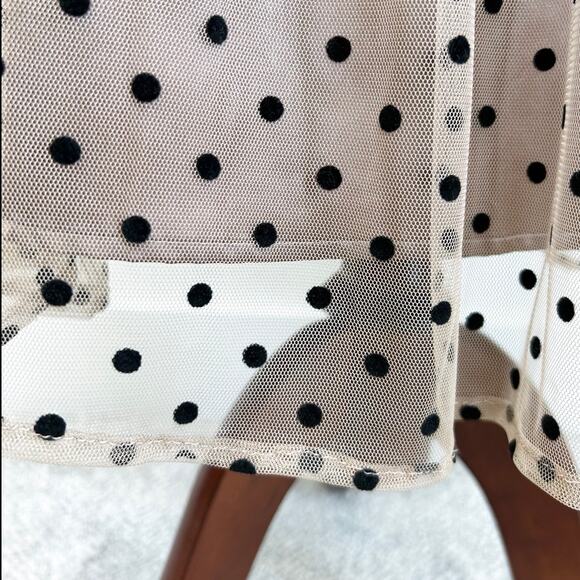 Anne Klein Tan Polka Dot Tulle Elastic Waist Midi Dress - Picture 5 of 10